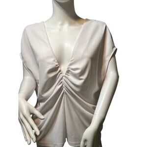 Zara Loose Fit White Front and Back Deep Vee Neck Top
